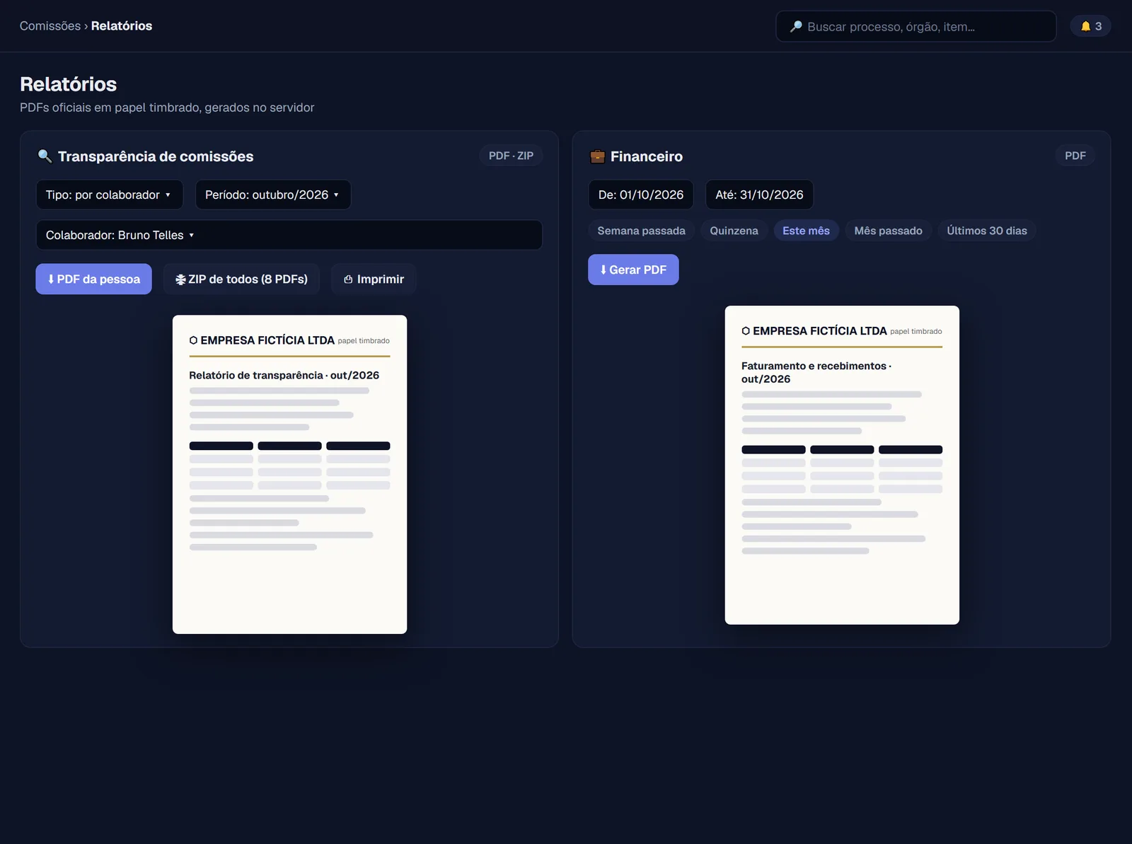 Geração de relatórios em PDF timbrado